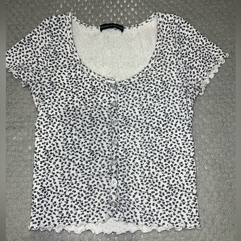 Brandy Melville Black and White Floral Button Down Shirt